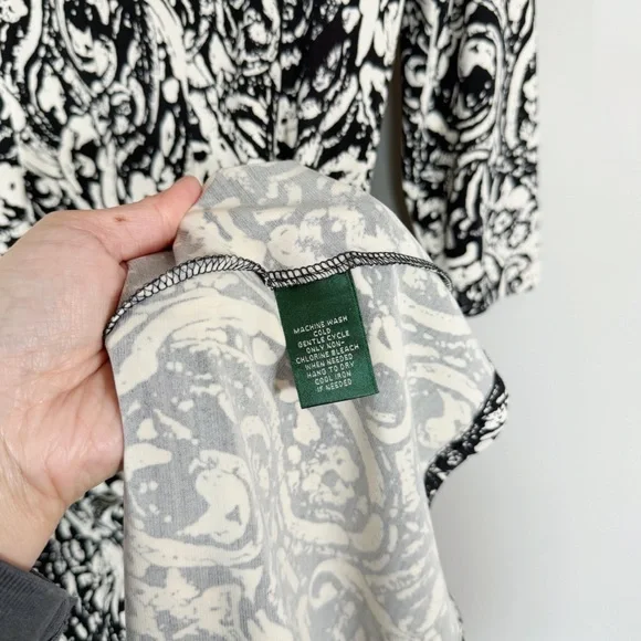 Lauren Ralph Lauren Paisley Print Jersey Knit Dress Size 6 Black White Stretch - Picture 6 of 10